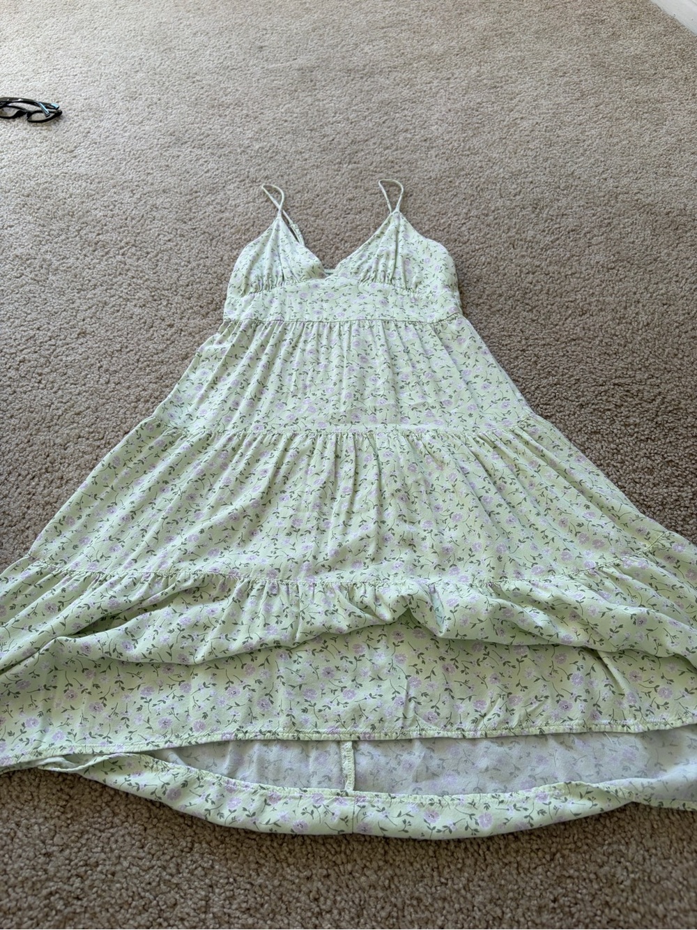 Spaghetti Strap Floral Midi Dress in Light Green